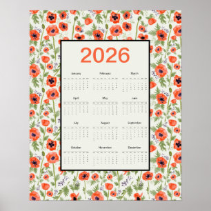 Póster Calendario de Amapolas Naranjas 2026