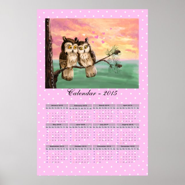 Póster Calendario de amor de búhos 2015 (Frente)