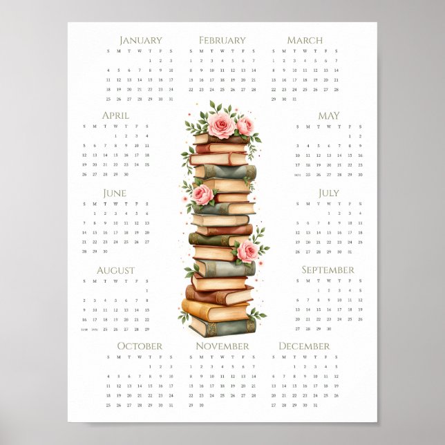 Póster Calendario de amor por los libros florales 2026 de (Frente)