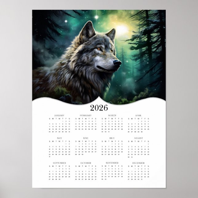 Póster Calendario de Año Completo 2026 de Fantasía Lobo C (Frente)