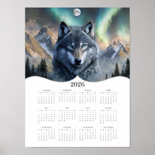Póster Calendario de Año Completo 2026 de Fantasía Lobo C