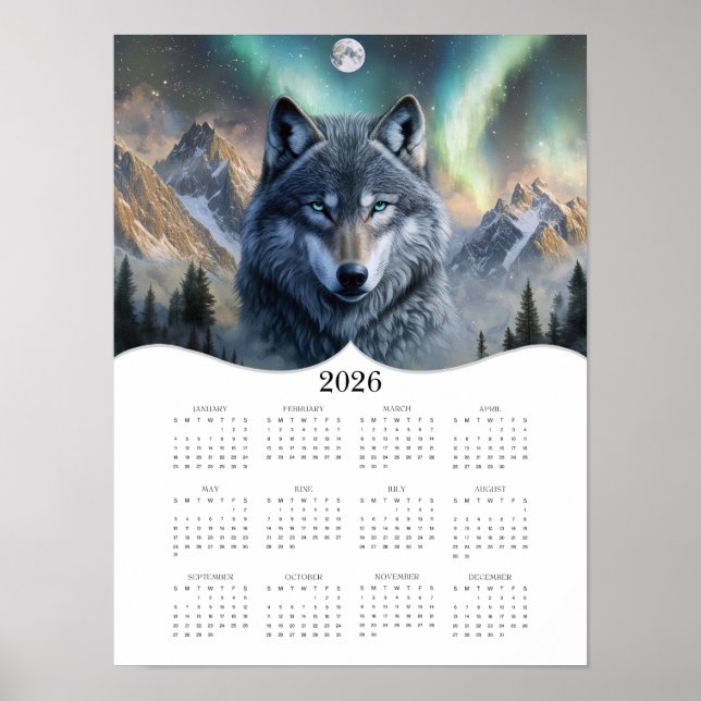 Póster Calendario de Año Completo 2026 de Fantasía Lobo C (Frente)