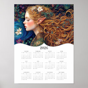 Póster Calendario de Año Completo 2026 de Fantasy Elf