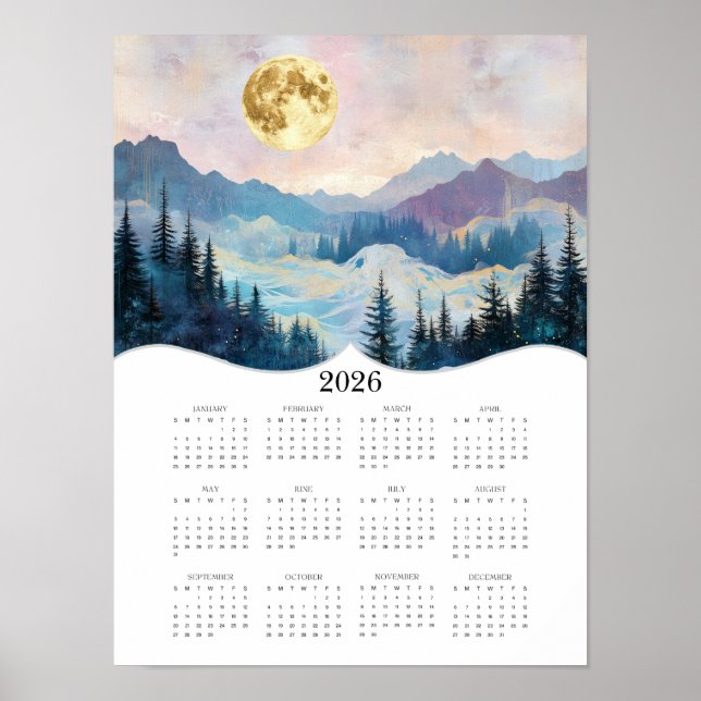 Póster Calendario de Año Completo 2026 Moon Fantasy (Frente)