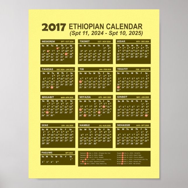 Póster Calendario de Año Nuevo 2024/2025 de Etiopía (Frente)