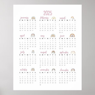Póster Calendario de arcos de lluvia simple 2025