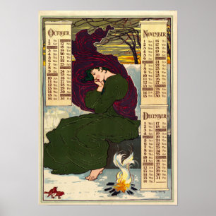 Póster Calendario de Art Nouveau 1896 de Louis Rhead