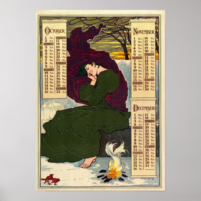 Póster Calendario de Art Nouveau 1896 de Louis Rhead (Frente)