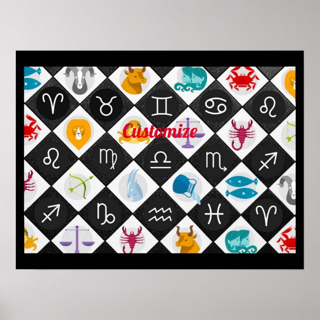 Póster Calendario de astrología del signo solar del zodía (Frente)