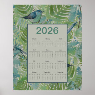 Póster Calendario de Aves de Helechos 2026