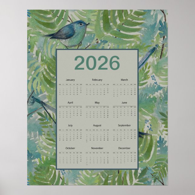 Póster Calendario de Aves de Helechos 2026 (Frente)