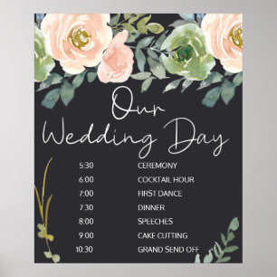 Póster Calendario de Boda Floral Pastel Verde Melocotón M