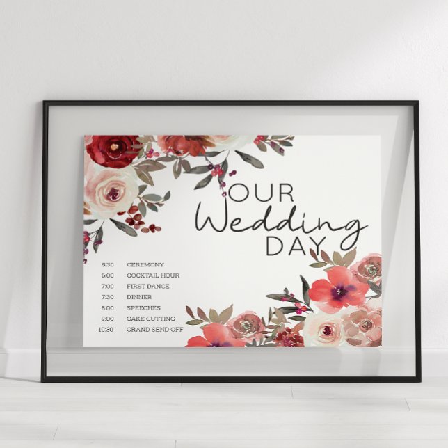 Póster Calendario de Bodas de Rosas florales de Rubor Roj (Subido por el creador)