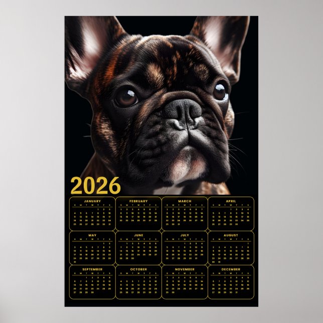 Póster Calendario de Bulldog Francés 2026 (Frente)