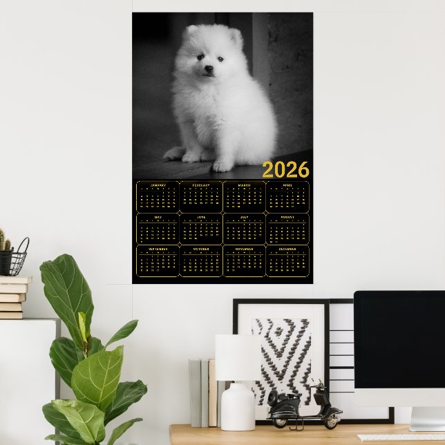 Póster Calendario de cachorro de Bichon Frise 2026 (Oficina en casa)