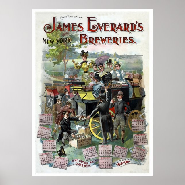 Póster Calendario de cervecería de Nueva York restaurado (Frente)