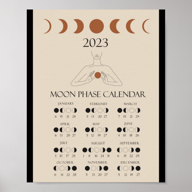 Póster Calendario de Ciclos Lunares Modernos Fases Lunare (Frente)