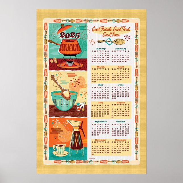 Póster Calendario de cocina moderno de mediados de siglo  (Frente)