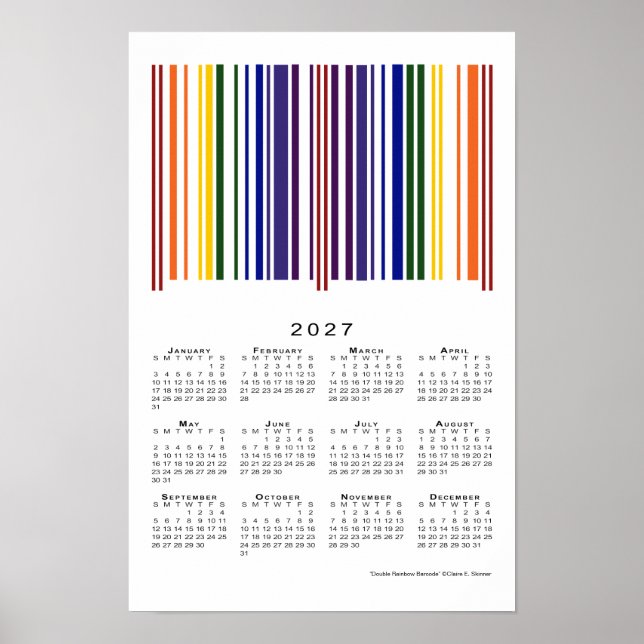 Póster Calendario de código de barras de doble arcoíris 2 (Frente)