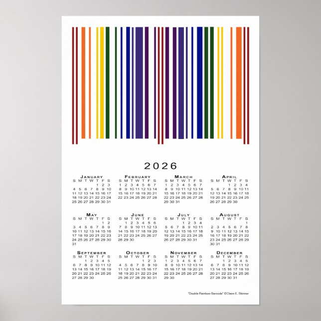 Póster Calendario de códigos de barras arcoiris dobles 20 (Frente)