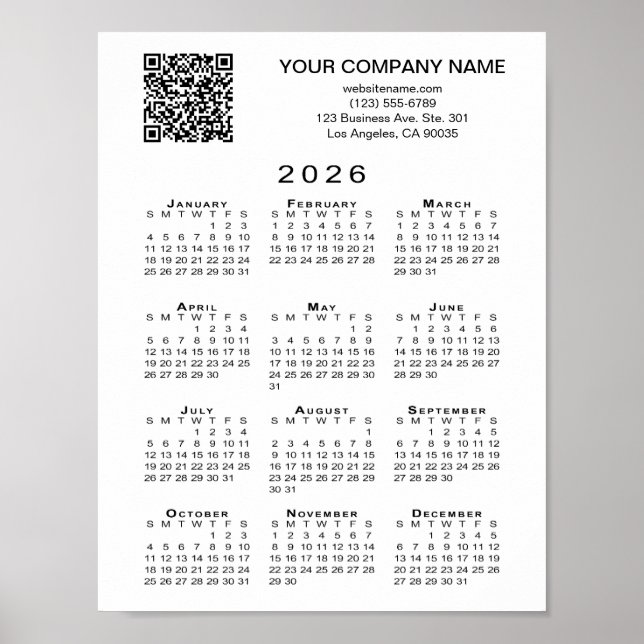Póster Calendario de códigos QR para empresas personaliza (Frente)