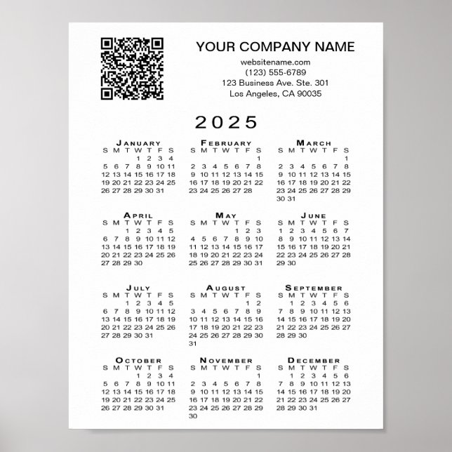 Póster Calendario de códigos QR para empresas personaliza (Frente)