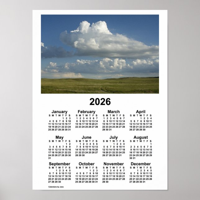 Póster Calendario de colinas de arena de Nebraska 2026, d (Frente)