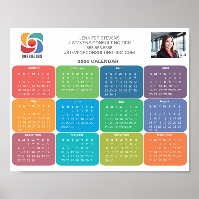 Póster Calendario de color para el logotipo de la empresa (Frente)