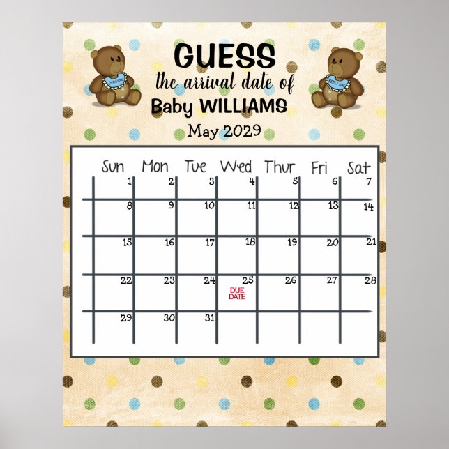 Póster Calendario de Conjetura de Fecha de Nacimiento con (Frente)