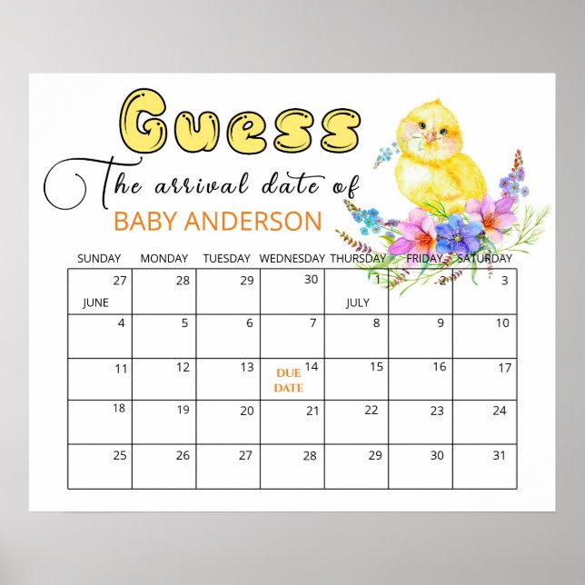 Póster Calendario de Conjetura de Fecha de Nacimiento de  (Frente)