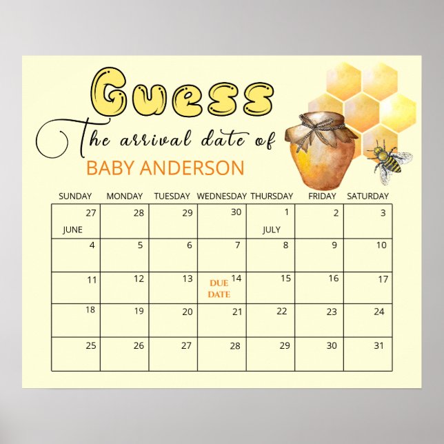 Póster Calendario de Conjetura de Fecha de Nacimiento Lit (Frente)