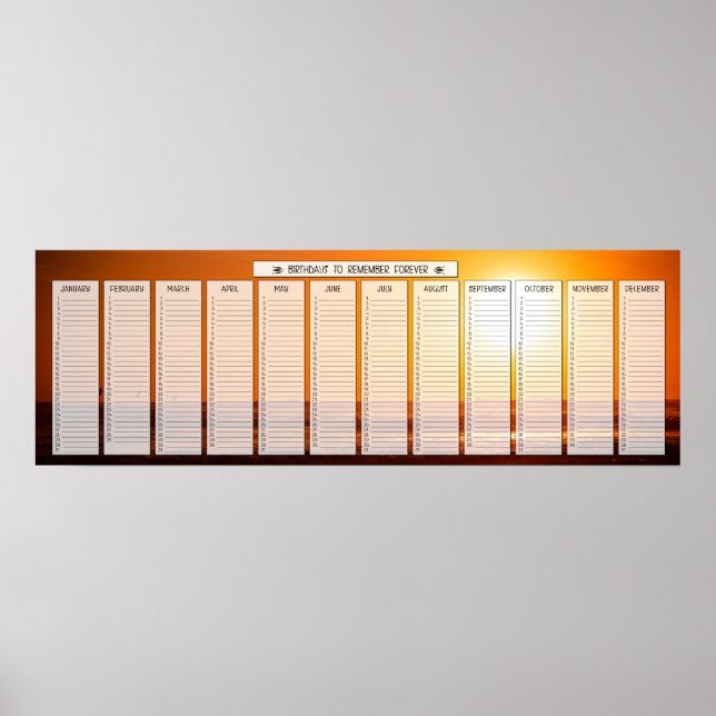 Póster Calendario de cumpleaños de Ocean Beach Sunrise (Frente)