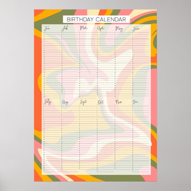 Póster Calendario de cumpleaños Evergreen permanente Kath (Frente)