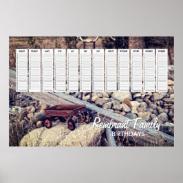 Póster Calendario de cumpleaños familiar de carrito rojo
