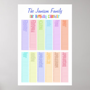 Póster Calendario de Cumpleaños Perpetuo Personalizado