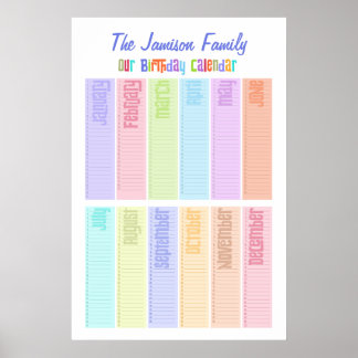 Póster Calendario de Cumpleaños Perpetuo Personalizado