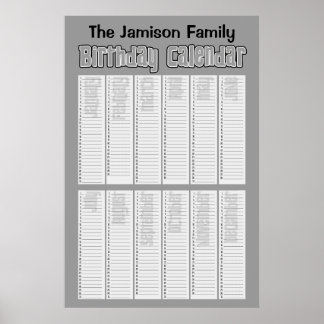Póster Calendario de Cumpleaños Perpetuo Personalizado
