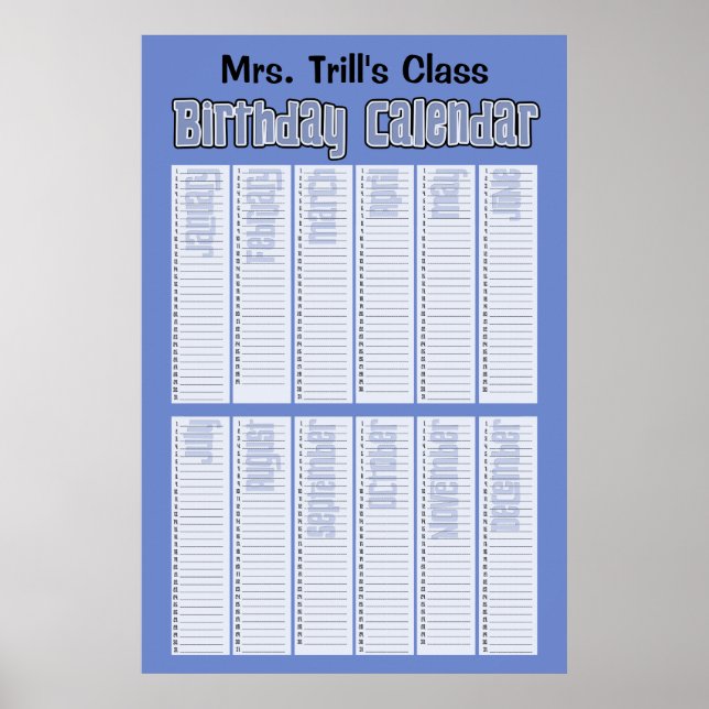 Póster Calendario de cumpleaños perpetuo personalizado (Frente)