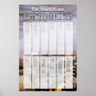 Póster Calendario de Cumpleaños Personalizado de Playa Pe
