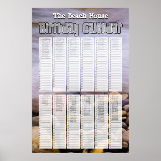 Póster Calendario de Cumpleaños Personalizado de Playa Pe