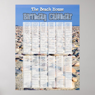 Póster Calendario de Cumpleaños Personalizado de Playa Pe