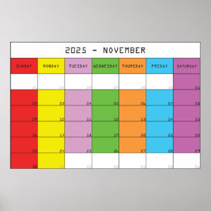 Póster Calendario de días de color de noviembre de 2025