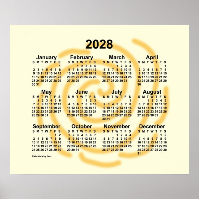Póster Calendario de Días Soleados 2028 por Janz Poster (Frente)