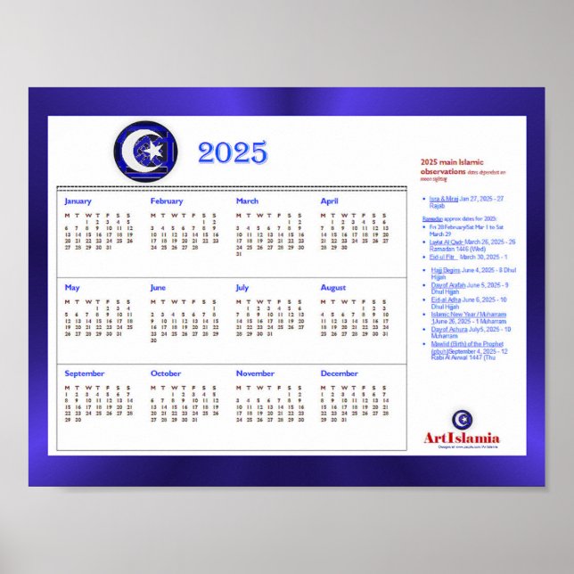 Póster Calendario de eventos religiosos islámicos ArtIsla (Frente)
