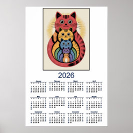 Póster Calendario de familia de gato lindo para 2026