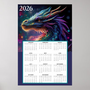 Póster Calendario de Fantasía del Dragón Místico 2026