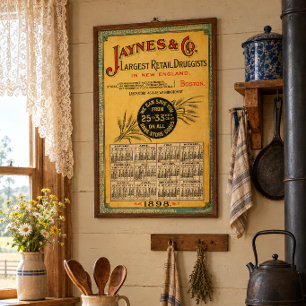 Póster Calendario de Farmacia de la Era Victoriana Antigu