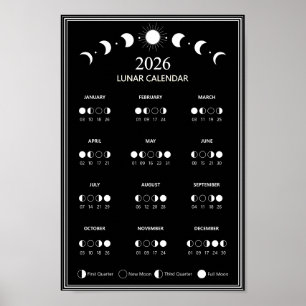 Póster Calendario de Fase Lunar Ciclos Lunares Minimalist