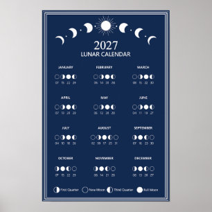 Póster Calendario de fases lunares minimalista de 2027