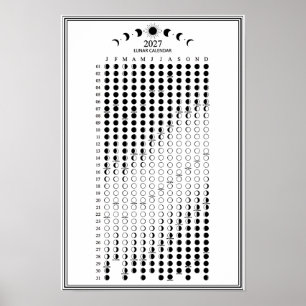 Póster Calendario de fases lunares minimalista de ciclos